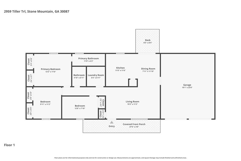 1,700/Mo, 2959 Tiller Trail Stone Mountain, GA 30087 Floor Plan View