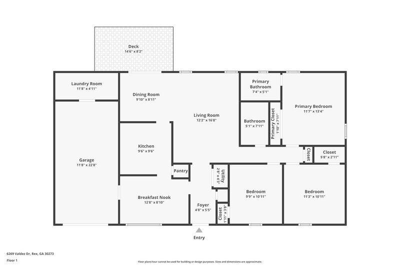 1,495/Mo, 6269 Valdez Drive Rex, GA 30273 Floor Plan View