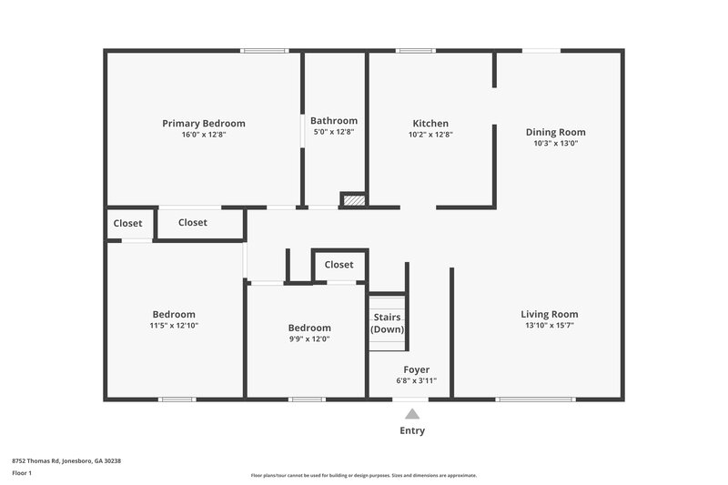 1,870/Mo, 8752 Thomas Road Jonesboro, GA 30238 Floorplan View