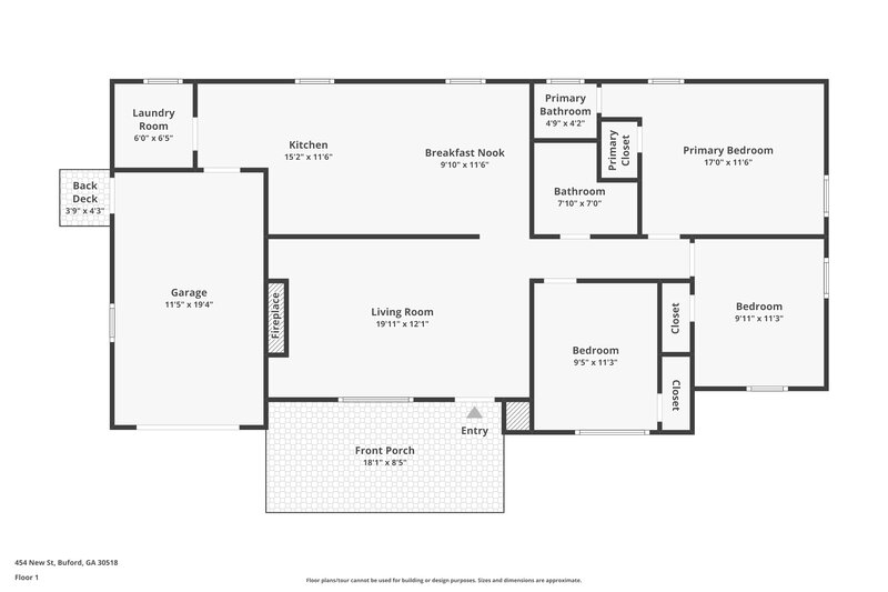 1,725/Mo, 454 New Street Buford, GA 30518 Floor Plan View