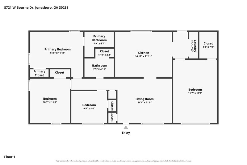 1,655/Mo, 8721 W Bourne Dr Jonesboro, GA 30238 Floor Plan View