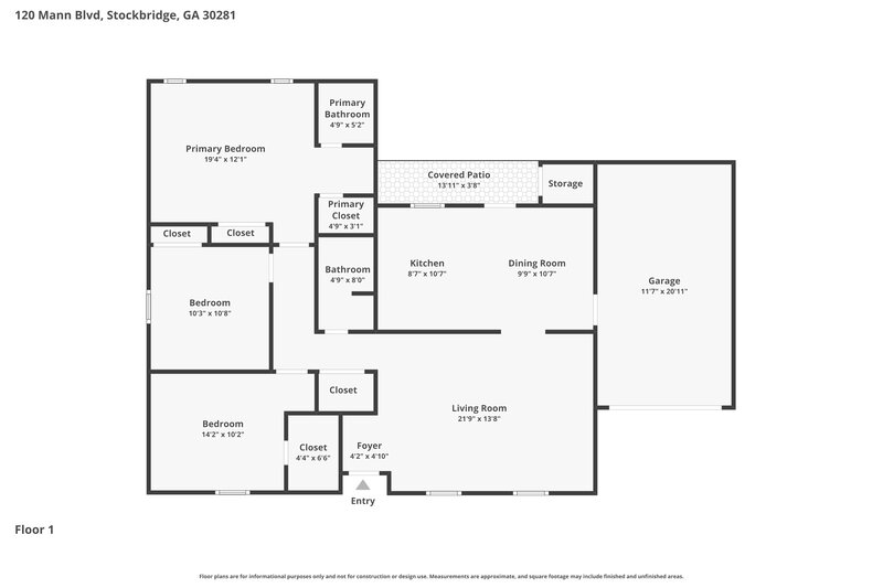 1,625/Mo, 120 Mann Blvd Stockbridge, GA 30281 Floor Plan View