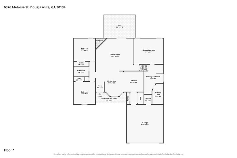 2,010/Mo, 6376 Melrose St Douglasville, GA 30134 Floor Plan View