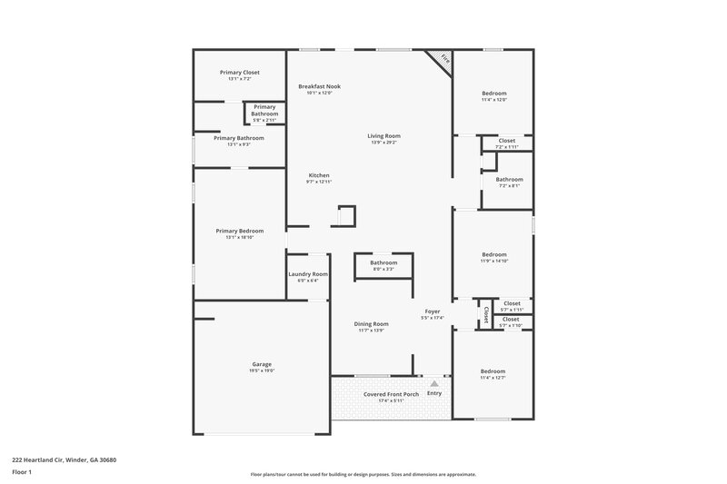 2,125/Mo, 222 Heartland Cir Winder, GA 30680 Floor Plan View