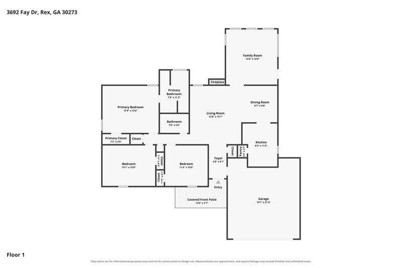 1,920/Mo, 3692 Fay Dr Rex, GA 30273 Floor Plan View