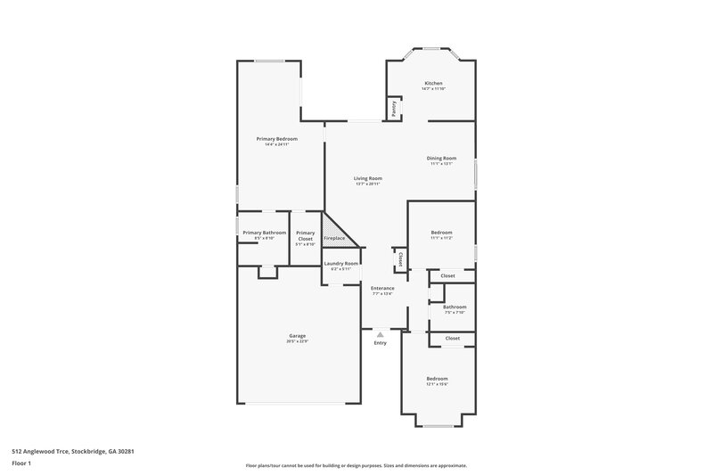 1,870/Mo, 512 Anglewood Trce Stockbridge, GA 30281 Floor Plan View