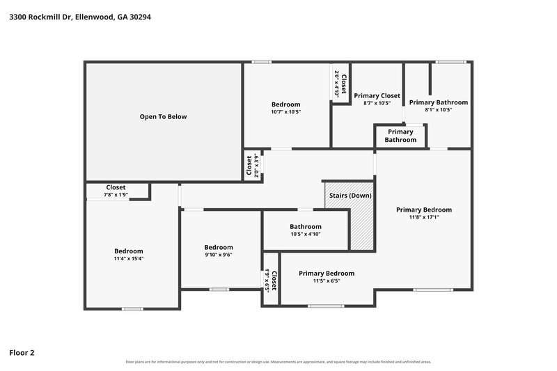 2,560/Mo, 3300 Rockmill Dr Ellenwood, GA 30294 Floor Plan View 2