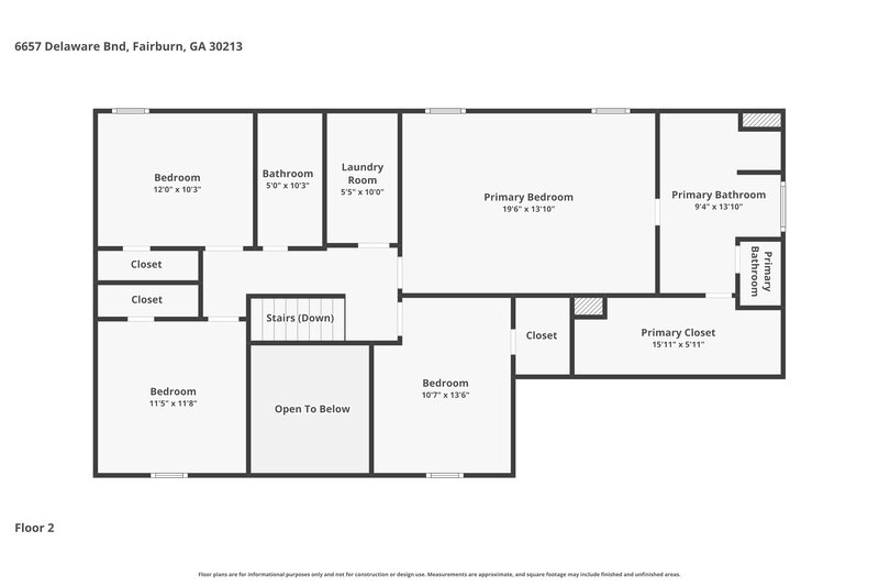 2,600/Mo, 6657 Delaware Bnd Fairburn, GA 30213 Floor Plan View 2