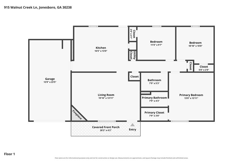 1,685/Mo, 915 Walnut Creek Ln Jonesboro, GA 30238 Floorplan View