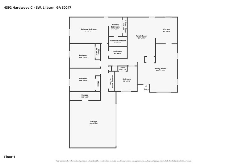 2,045/Mo, 4392 Hardwood Cir SW Lilburn, GA 30047 Floor Plan View