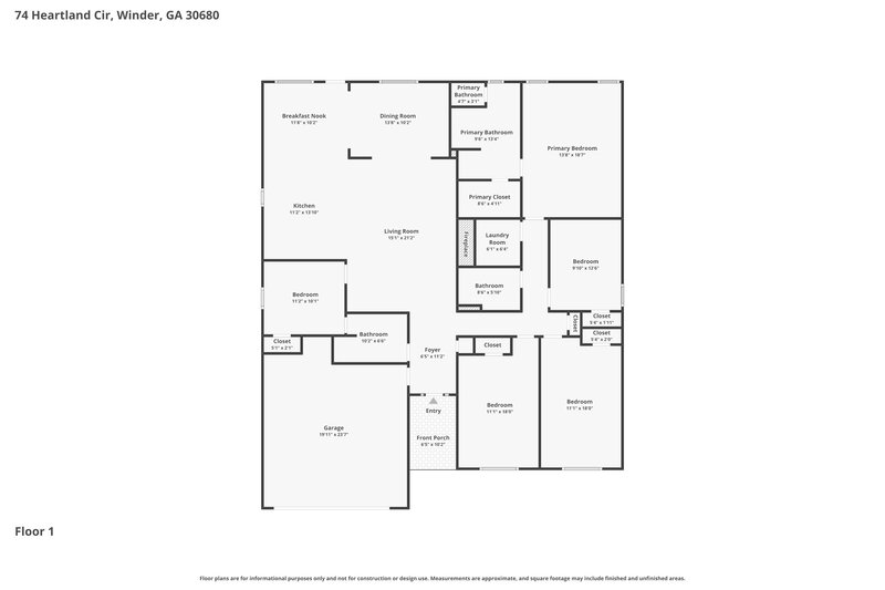 2,025/Mo, 74 Heartland Cir Winder, GA 30680 Floor Plan View