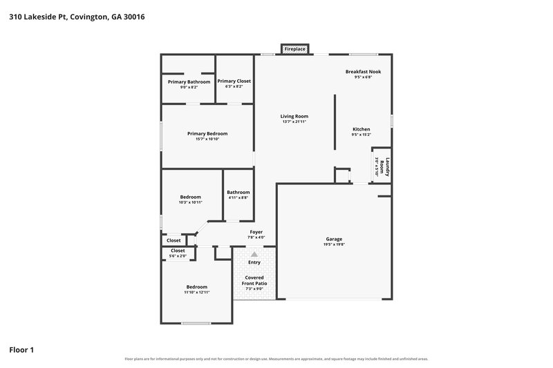 1,750/Mo, 310 Lakeside Pt Covington, GA 30016 Floor Plan View