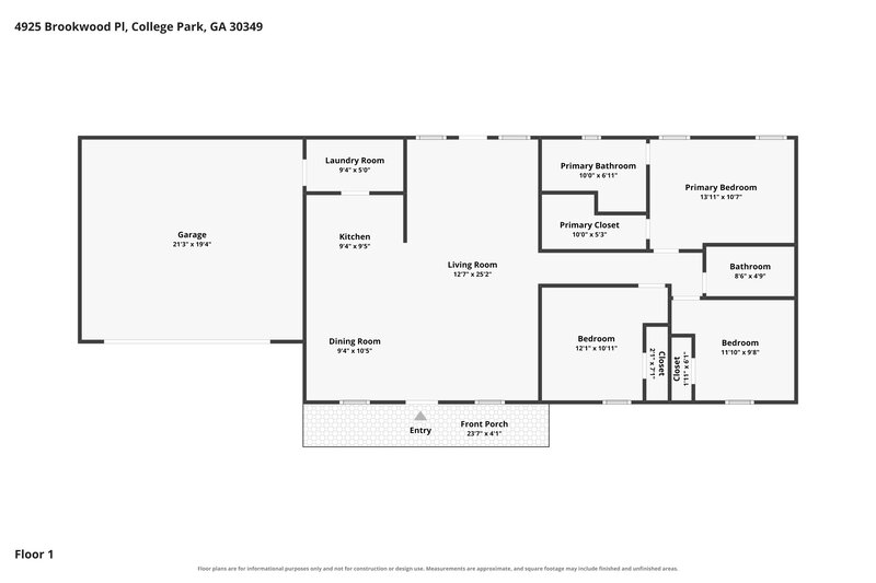 1,795/Mo, 4925 Brookwood Pl College Park, GA 30349 Floor Plan View