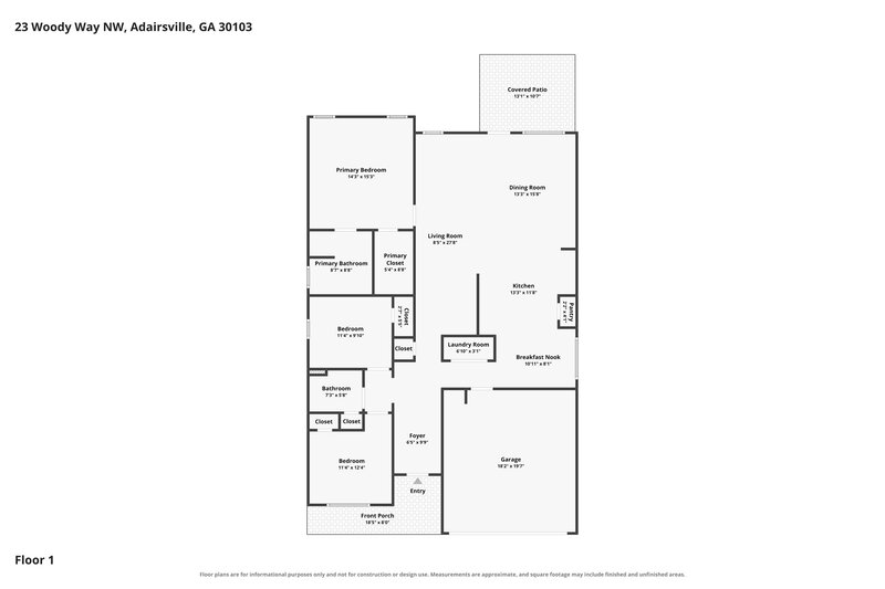 1,970/Mo, 23 Woody Way NW Adairsville, GA 30103 Floor Plan View