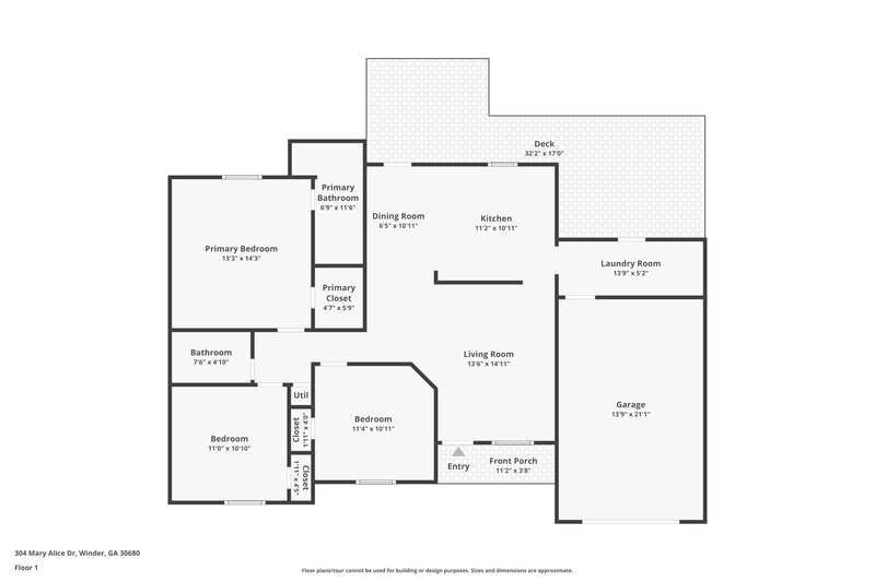 1,850/Mo, 304 Mary Alice Dr Winder, GA 30680 Floor Plan View