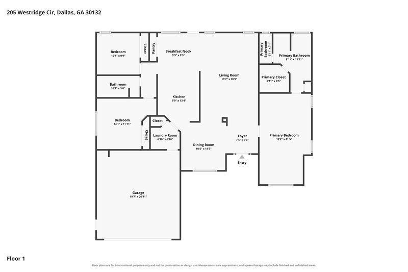 2,030/Mo, 205 Westridge Cir Dallas, GA 30132 Floor Plan View