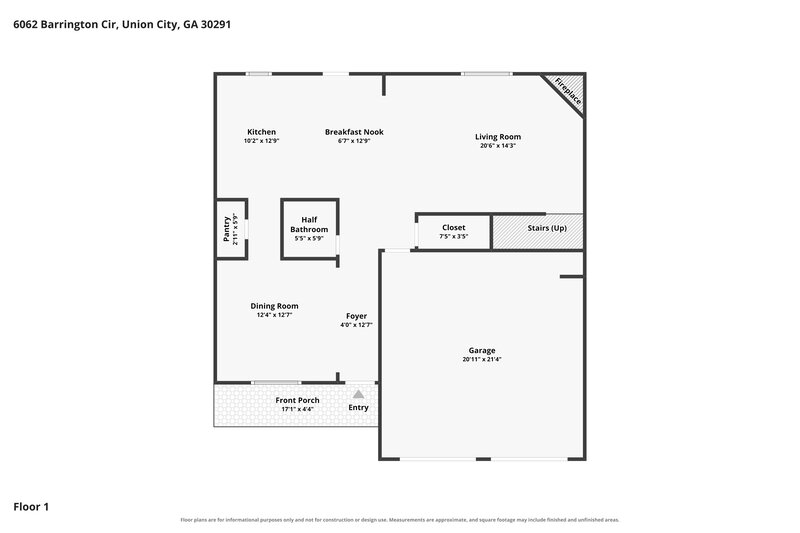 2,520/Mo, 6062 Barrington Cir Union City, GA 30291 Floor Plan View