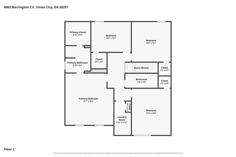2,520/Mo, 6062 Barrington Cir Union City, GA 30291 Floor Plan View 2