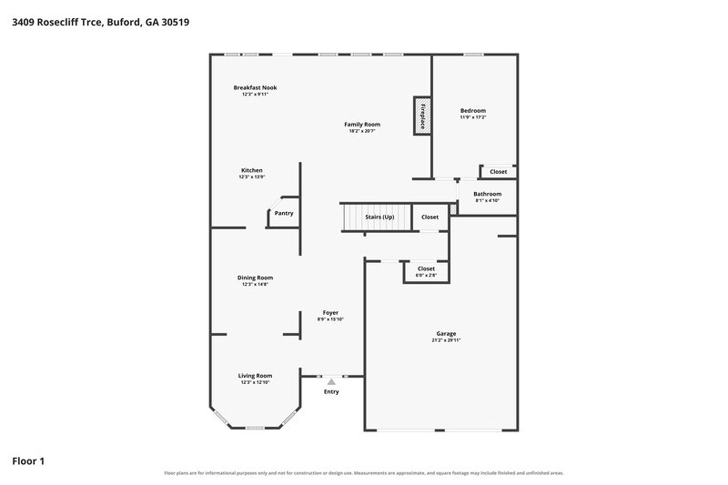 3,125/Mo, 3409 Rosecliff Trce Buford, GA 30519 Floor Plan View