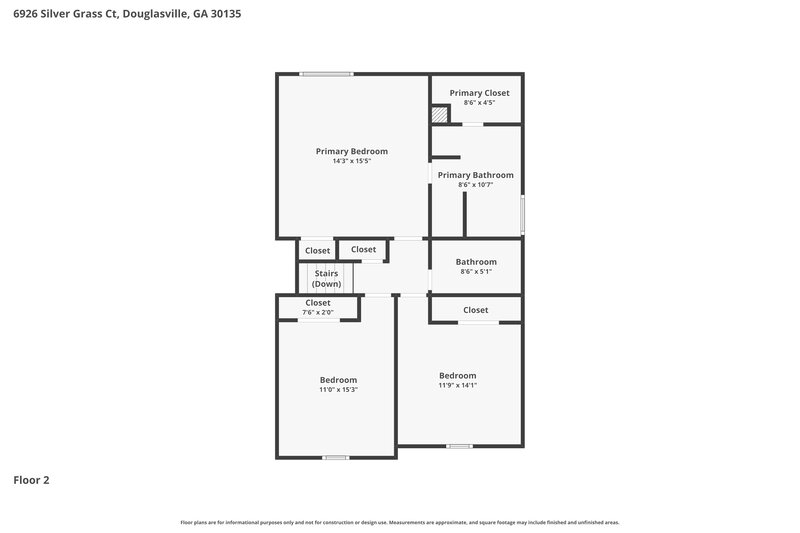 1,975/Mo, 6926 Silver Grass Ct Douglasville, GA 30135 Floorplan View 2