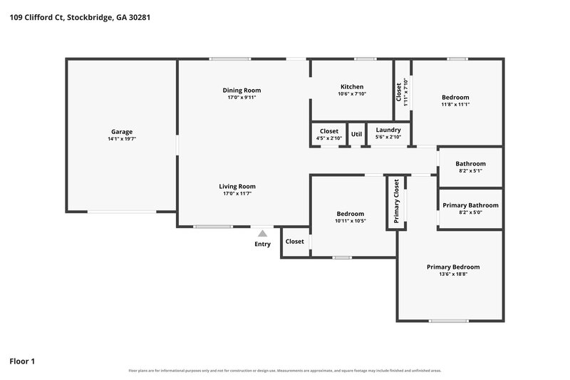 1,670/Mo, 109 Clifford Ct Stockbridge, GA 30281 Floor Plan View