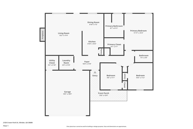 1,940/Mo, 2120 Crown Park Dr Winder, GA 30680 Floor Plan View