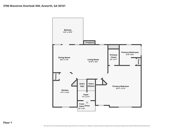 1,900/Mo, 3706 Wavetree Overlook NW Acworth, GA 30101 Floorplan View 2