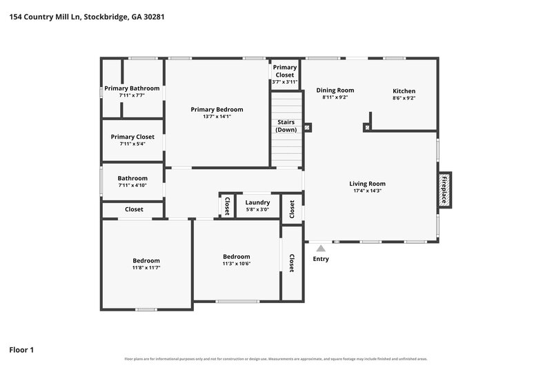 1,885/Mo, 153 Country Mill Ln Stockbridge, GA 30281 Floor Plan View 2