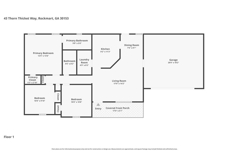 1,530/Mo, 43 Thorn Thicket Way Rockmart, GA 30153 Floorplan View
