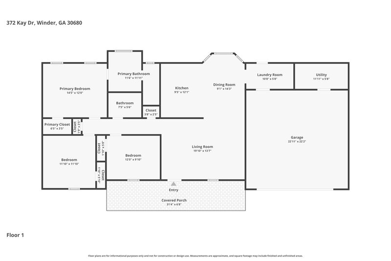1,795/Mo, 372 Kay Dr Winder, GA 30680 Floor Plan View