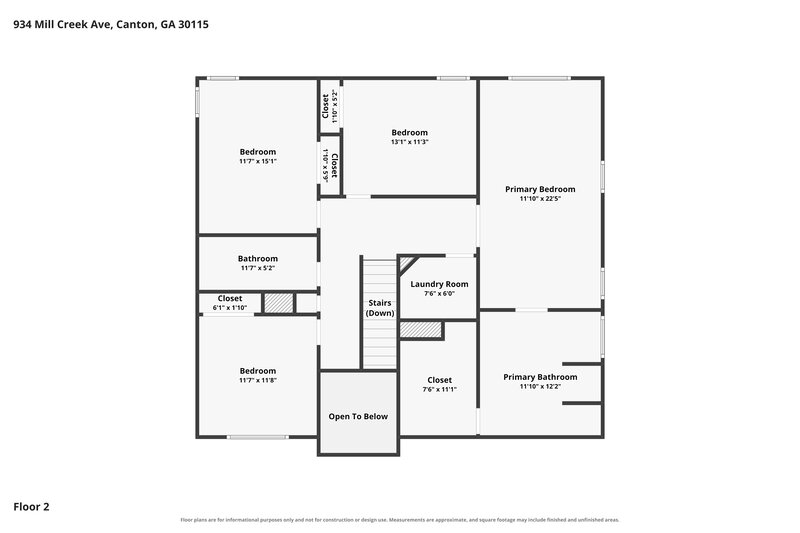 2,460/Mo, 934 Mill Creek Ave Canton, GA 30115 Floor Plan View 3