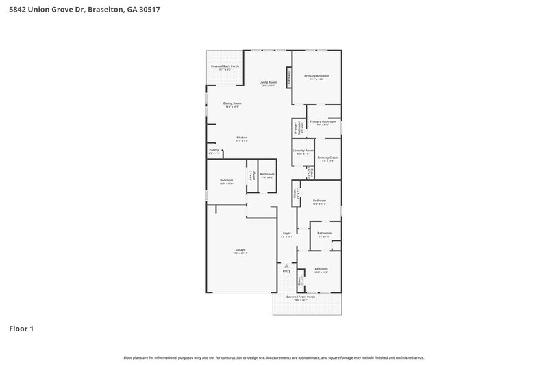 2,740/Mo, 5842 Union Grove Dr Braselton, GA 30517 Floor Plan View