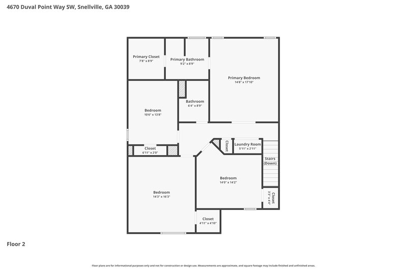 2,160/Mo, 4670 Duval Point Way SW Snellville, GA 30039 Floor Plan View 2