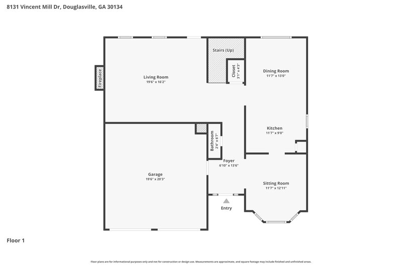 2,125/Mo, 8131 Vincent Mill Dr Douglasville, GA 30134 Floor Plan View