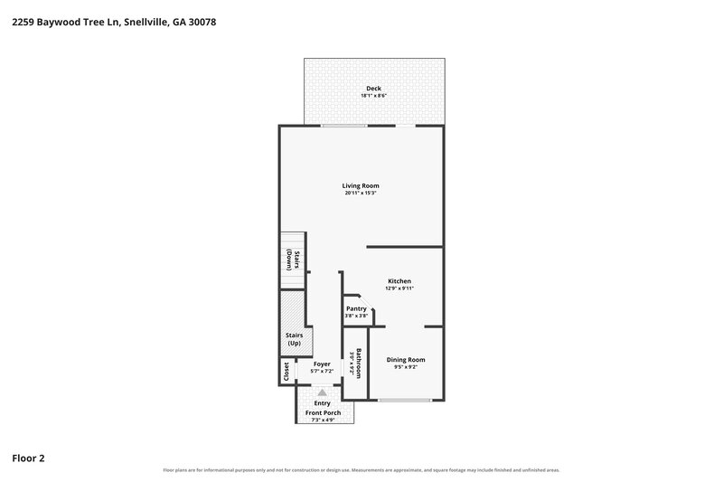 1,825/Mo, 2259 Baywood Tree Ln Snellville, GA 30078 Floor Plan View 2