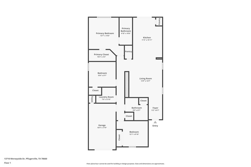 1,560/Mo, 13710 Merseyside Dr Pflugerville, TX 78660 Floor Plan View