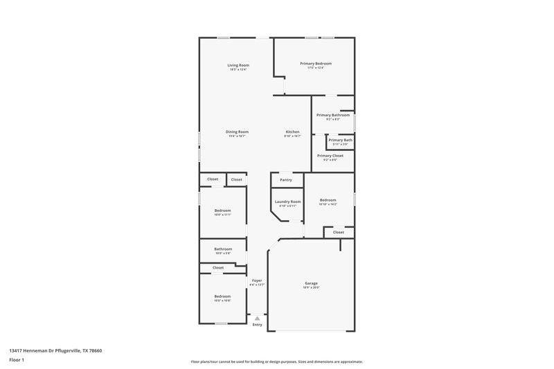 1,785/Mo, 13417 Henneman Dr Pflugerville, TX 78660 Floorplan View