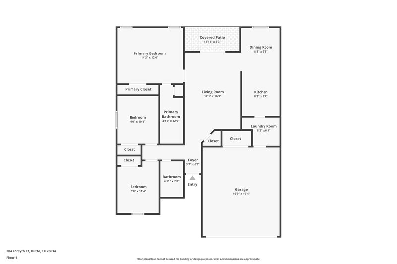 1,720/Mo, 304 Forsyth Ct Hutto, TX 78634 Floor Plan View