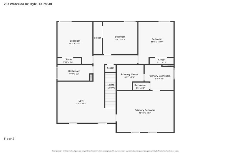 1,900/Mo, 233 Waterloo Dr Kyle, TX 78640 Floor Plan View 2
