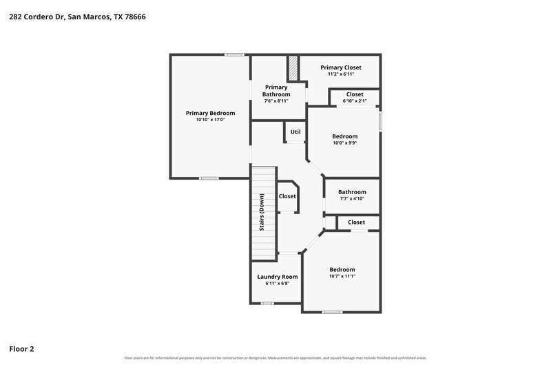 1,660/Mo, 282 Cordero Dr San Marcos, TX 78666 Floor Plan View 2