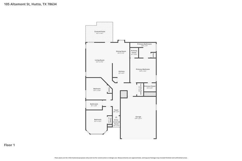 1,970/Mo, 105 Altamont St Hutto, TX 78634 Floor Plan View