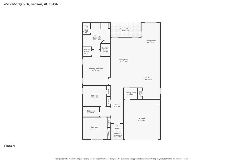 1,845/Mo, 4537 Morgan Dr Pinson, AL 35126 Floorplan View