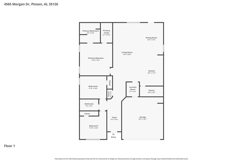 1,765/Mo, 4565 Morgan Dr Pinson, AL 35126 Floorplan View