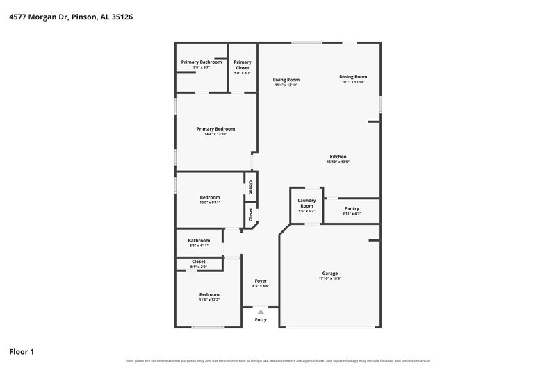 1,785/Mo, 4577 Morgan Dr Pinson, AL 35126 Floor Plan View