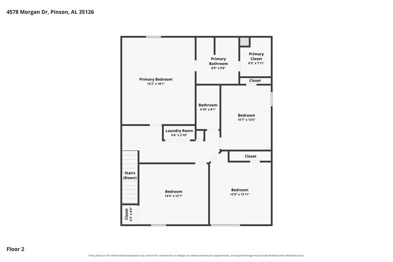 2,050/Mo, 4578 Morgan Dr Pinson, AL 35126 Floor Plan View 2