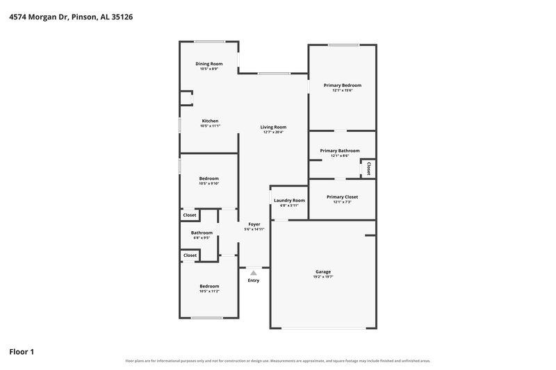 1,690/Mo, 4574 Morgan Dr Pinson, AL 35126 Floor Plan View