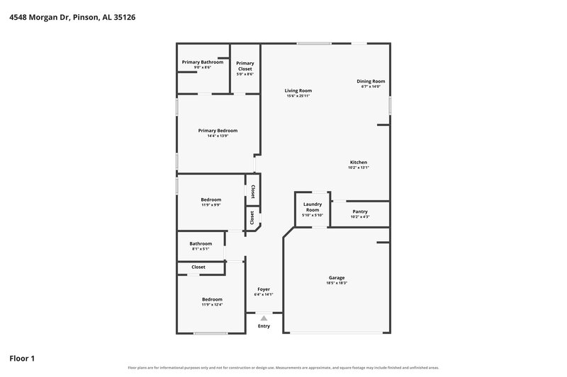 1,690/Mo, 4548 Morgan Dr Pinson, AL 35126 Floor Plan View