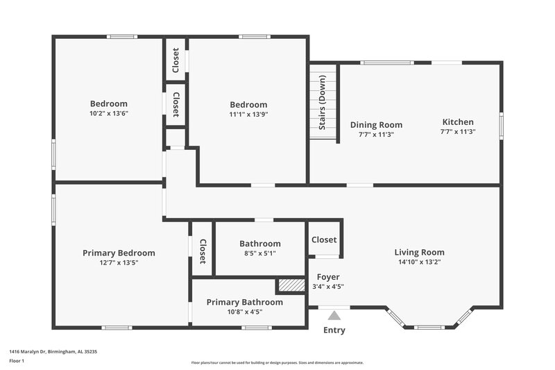 2,040/Mo, 1416 Maralyn Dr Birmingham, AL 35235 Floor Plan View