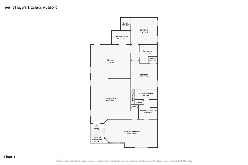 1,810/Mo, 1061 Village Trail Calera, AL 35040 Floor Plan View