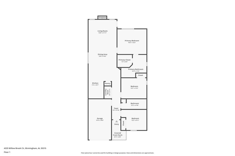 1,455/Mo, 4225 Willow Brook Circle Birmingham, AL 35215 Floor Plan View